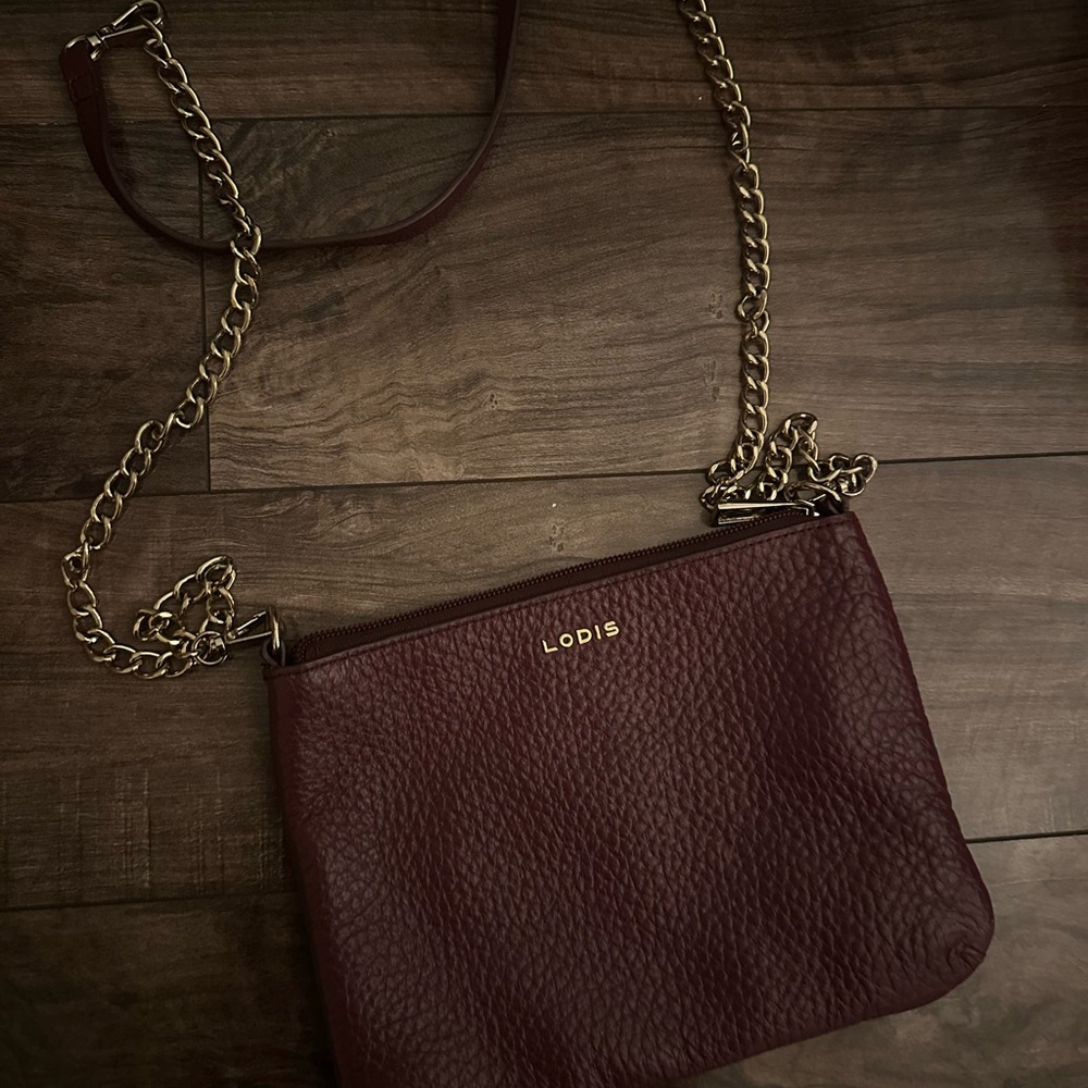 Lodis Brown Leather Crossbody Bag with Gold Chain
